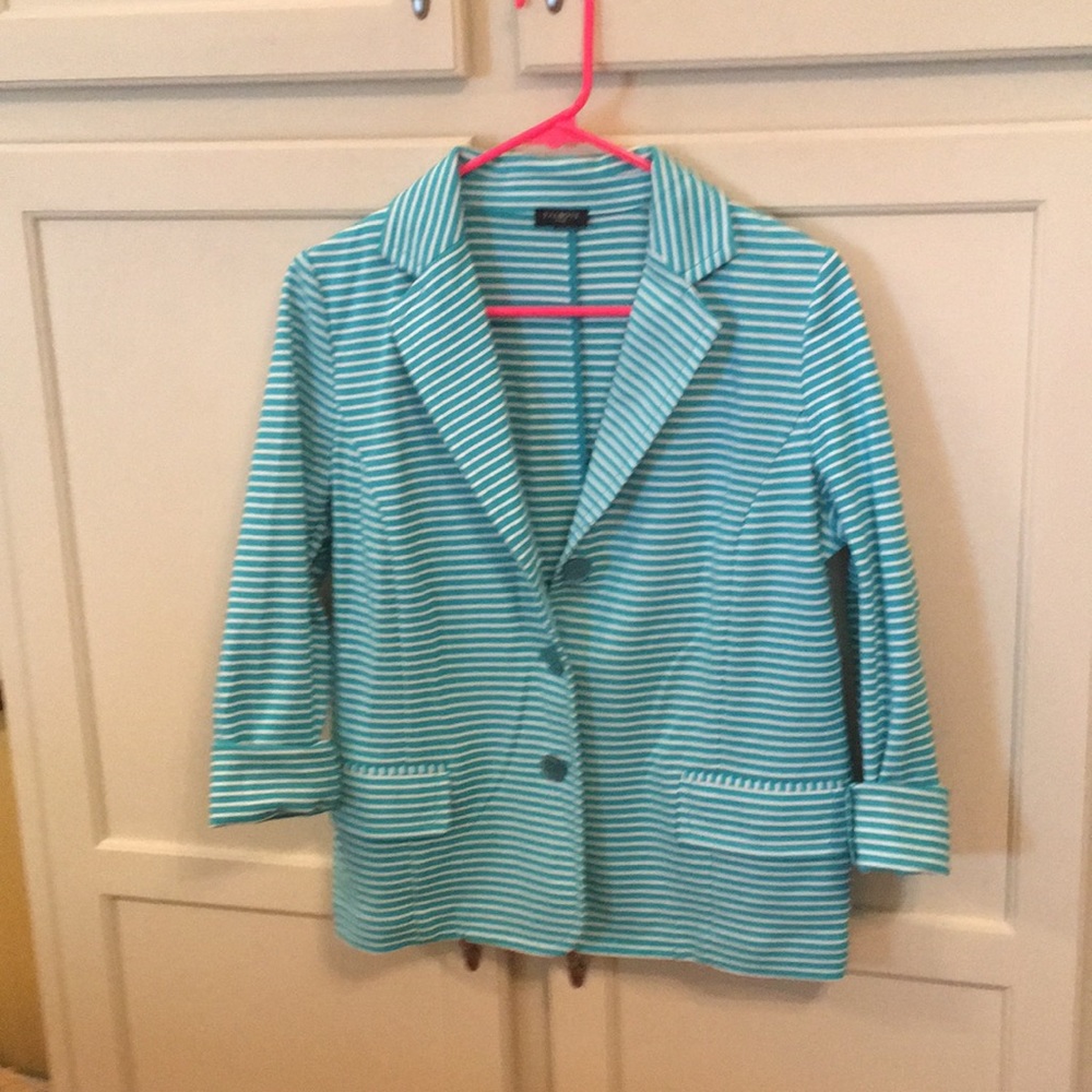 Talbots Teal and White Stripe Blazer in size 10P